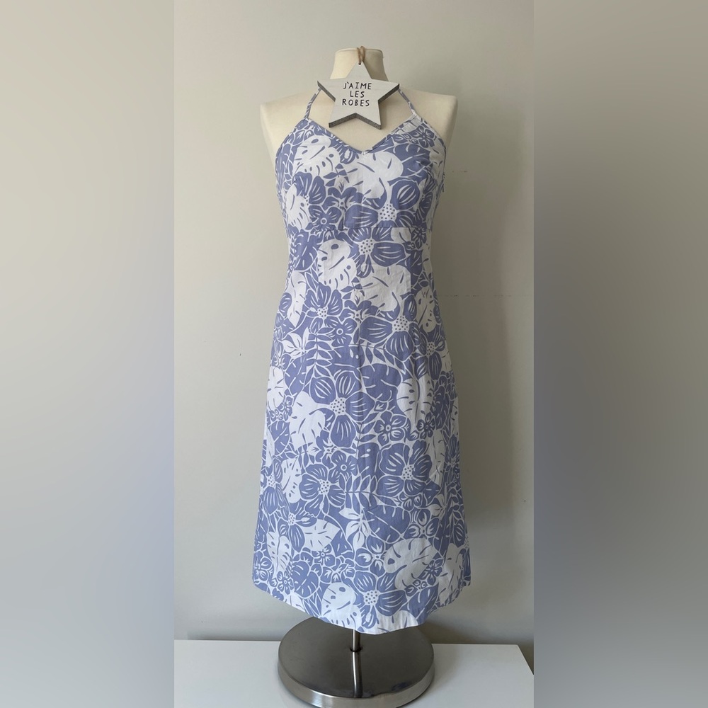 NEW YORK & COMPANY Blue and White Floral Halter Midi Dress - NWOT!